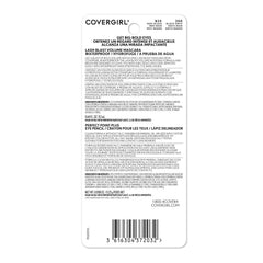 Back of CoverGirl Lash Blast Volume Waterproof and Perfect Point Plus duo pack in 825 Very Black, with product details