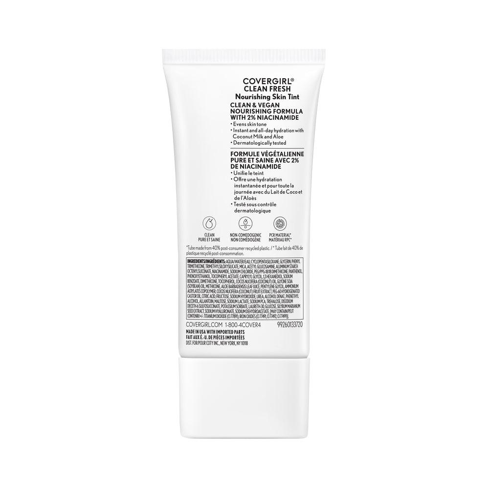 Covergirl Clean Fresh Nourishing Skin Tint in 550 Light/Medium, back label with product details