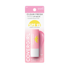 CoverGirl Clean Fresh Tinted Lip Balm SPF 15 in a pink tube with glowing protection