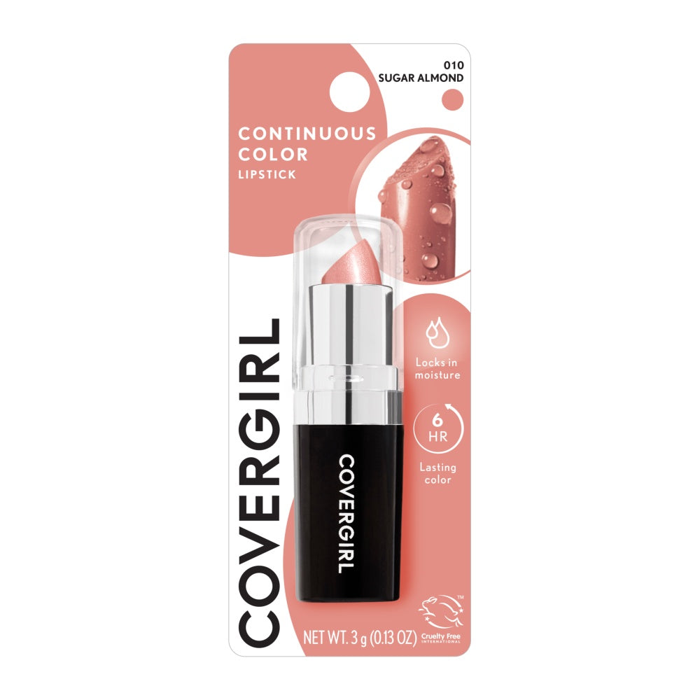 Covergirl Continuous Color Lipstick in Sugar Almond with packaging
