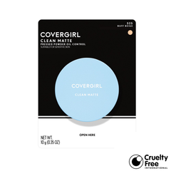 Back of CoverGirl Clean Matte Pressed Powder Buff Beige 525 with barcode