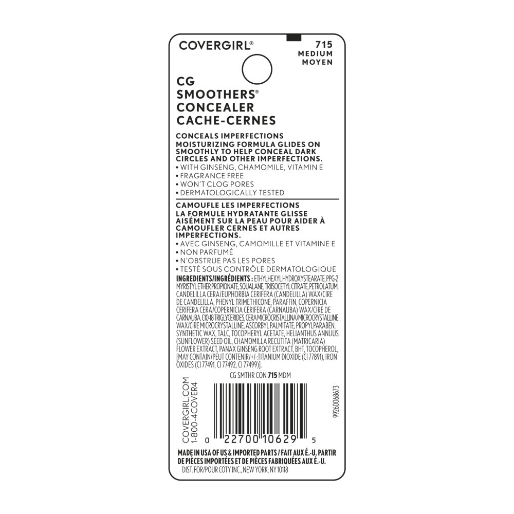 CoverGirl Smoothers Concealer Stick in 715 Medium back packaging
