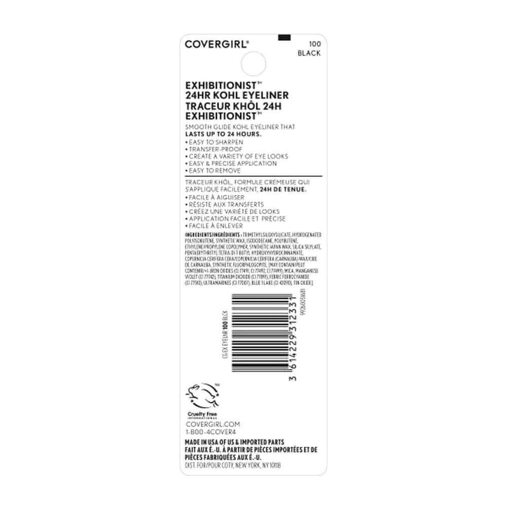 CoverGirl Exhibitionist 24-Hour Kohl Eyeliner in 100 Black back label with product details
