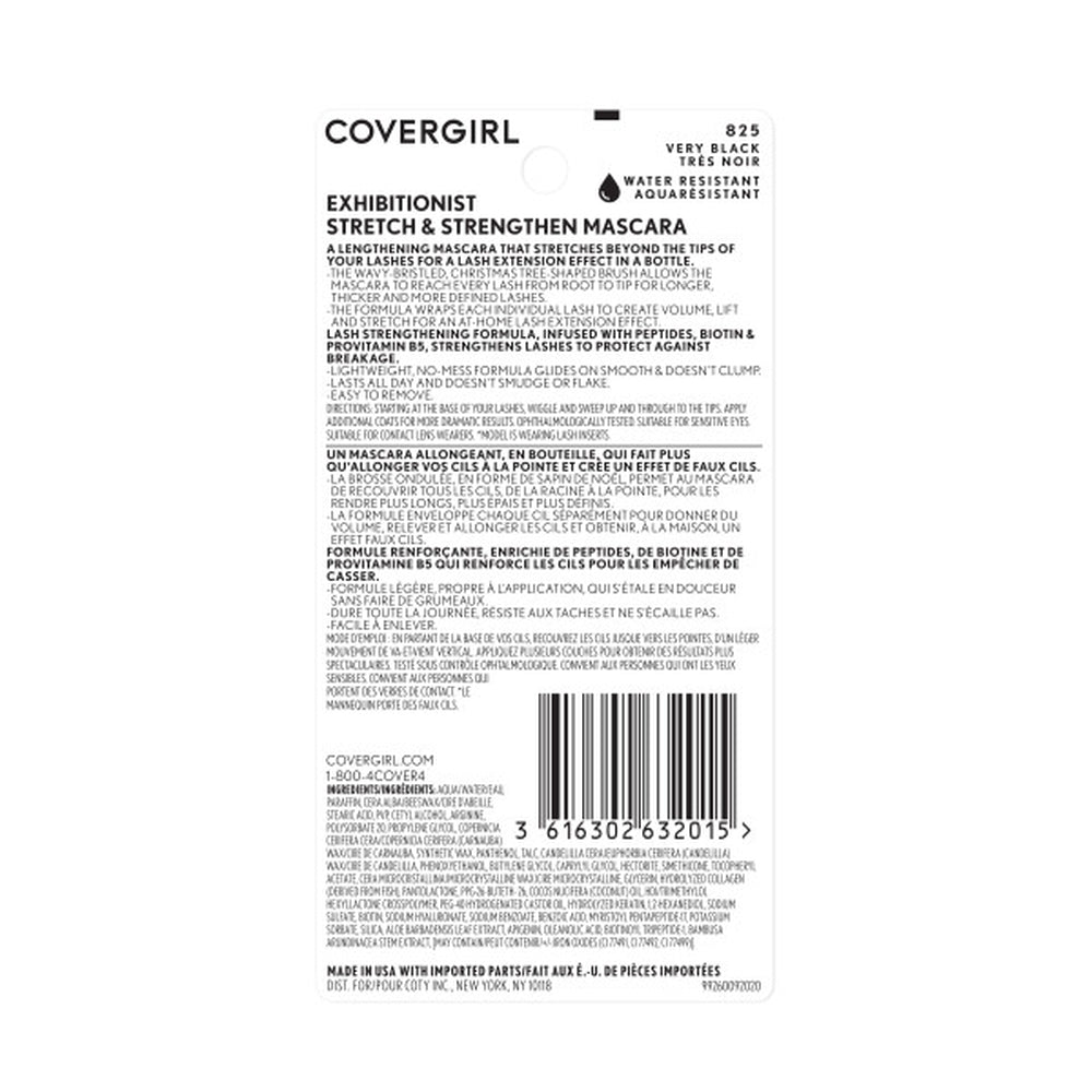 Covergirl Exhibitionist Stretch & Strengthen Mascara in Very Black, water resistant.