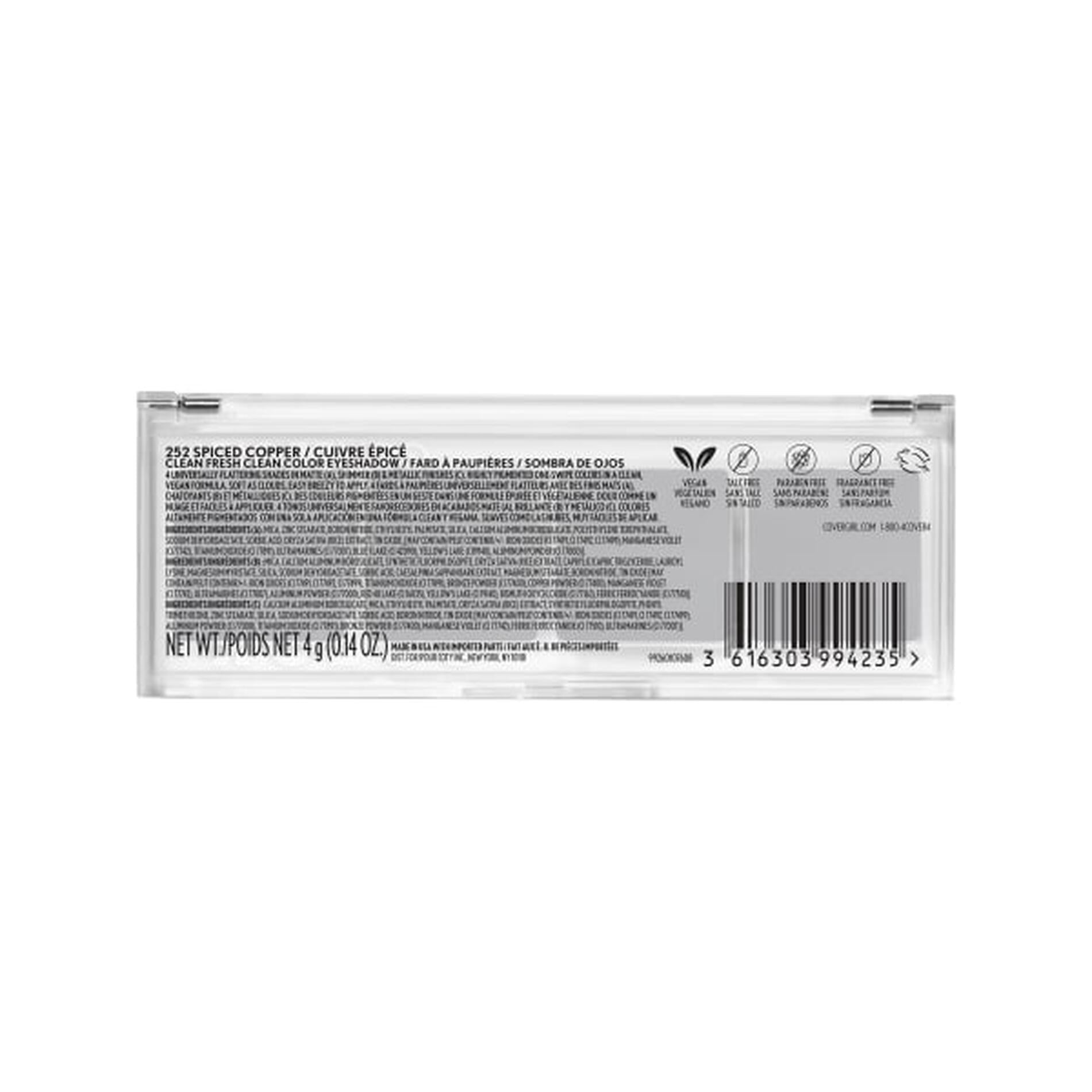 CLEAN FRESH CLEAN COLOR EYESHADOW in 252 Spiced Copper back label with product details