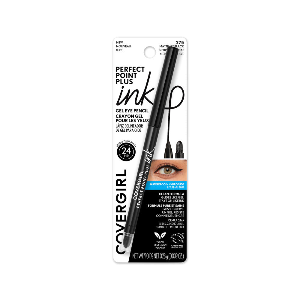 CoverGirl Perfect Point Plus Ink Gel Eye Pencil in 275 Matte Jet Black in packaging