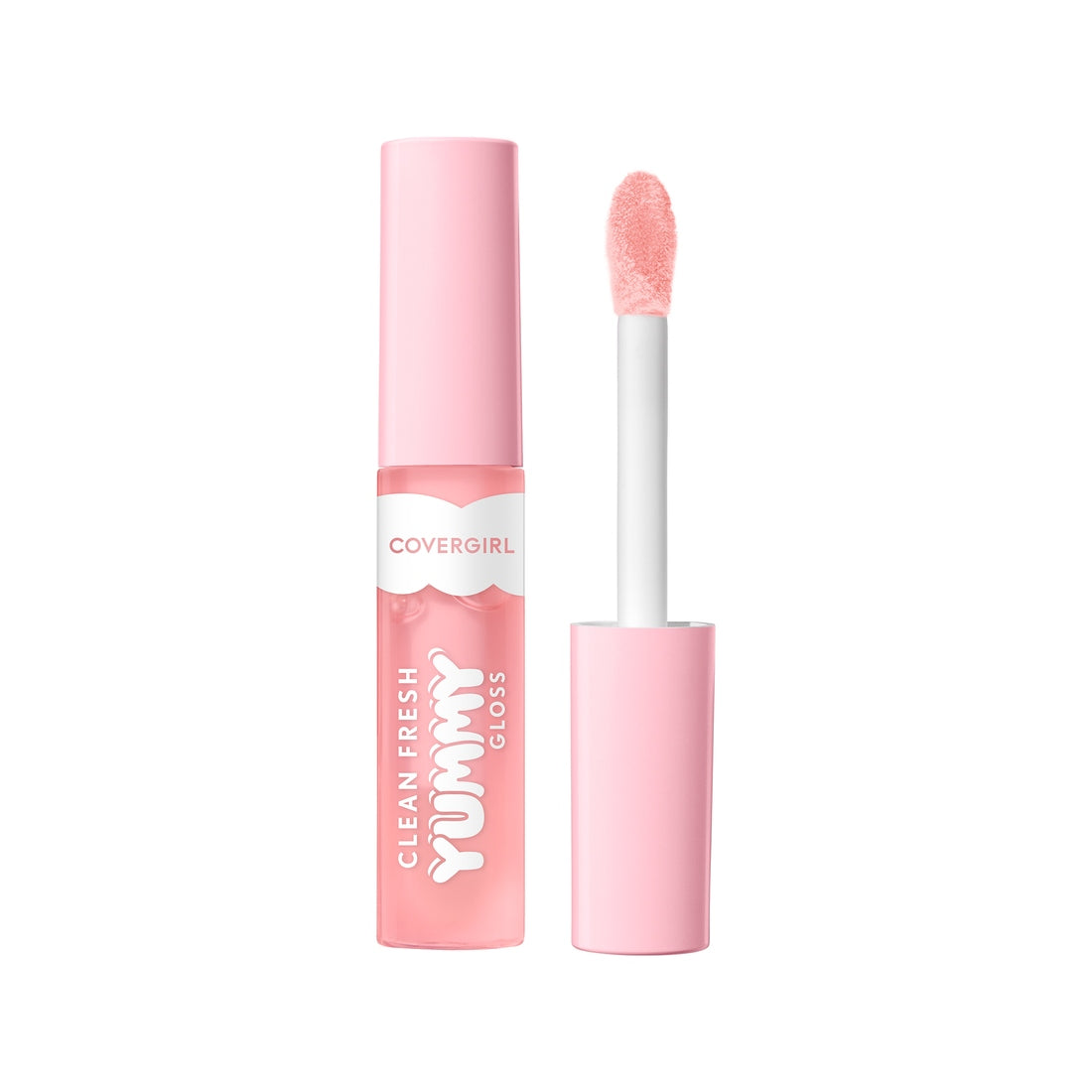 CoverGirl Clean Fresh Yummy Plumper gloss in pink packaging with applicator, open cover