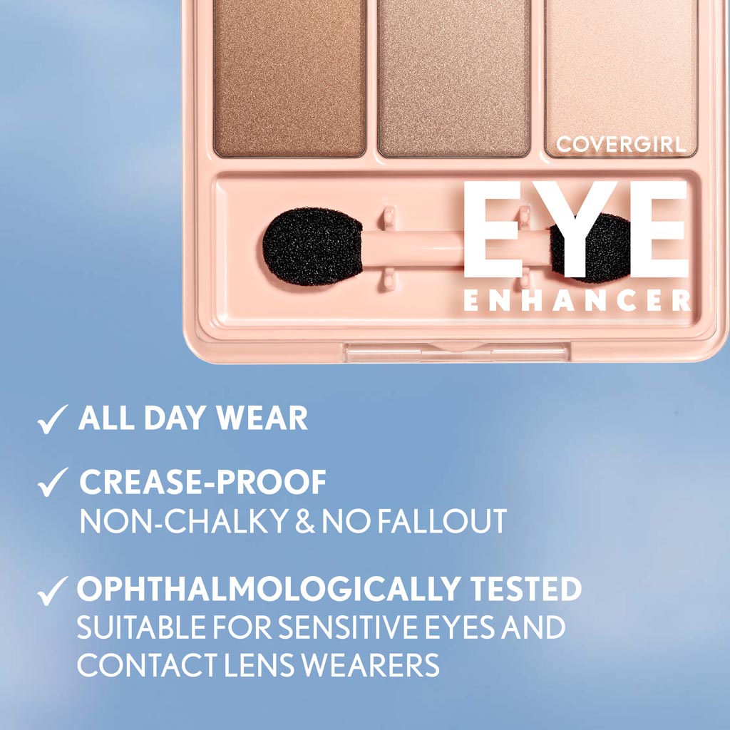CoverGirl Eye Enhancer Eyeshadow Mono. All day wear. Crease-proof, non-chalky & no fallout. Ophthalmologically tested.