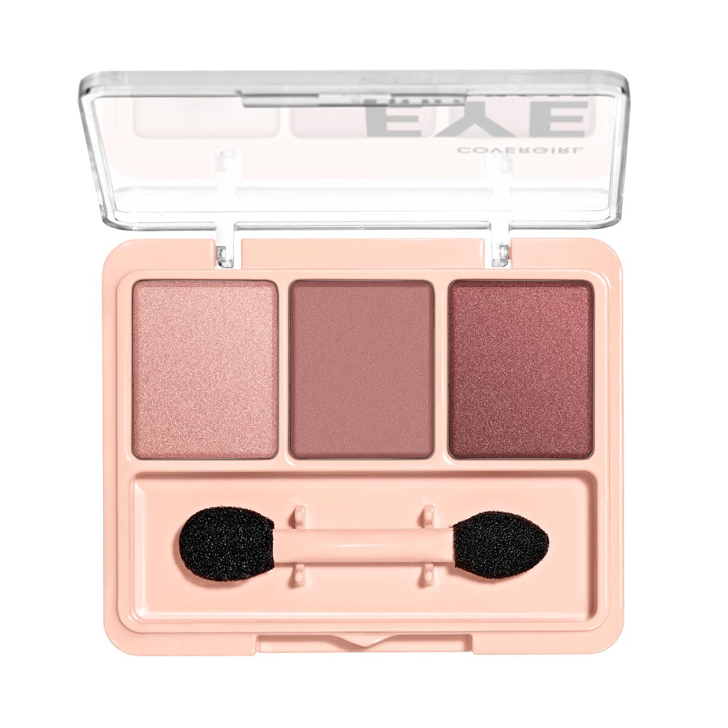 Eye Enhancer Eyeshadow Trio in 115 Sweet Plum, featuring three shades in a compact with opened lid