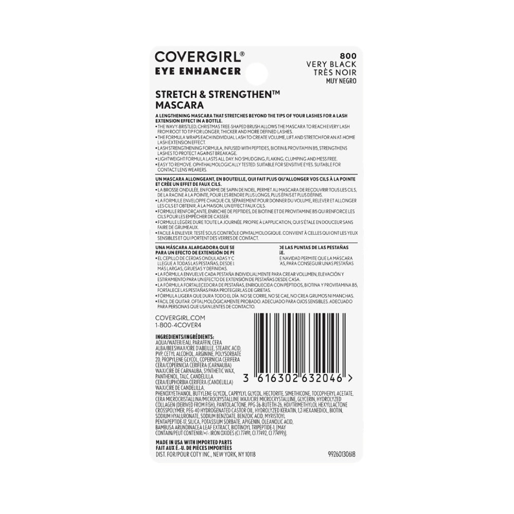 Eye Enhancer Stretch & Strengthen Mascara in Very Black back label with product details