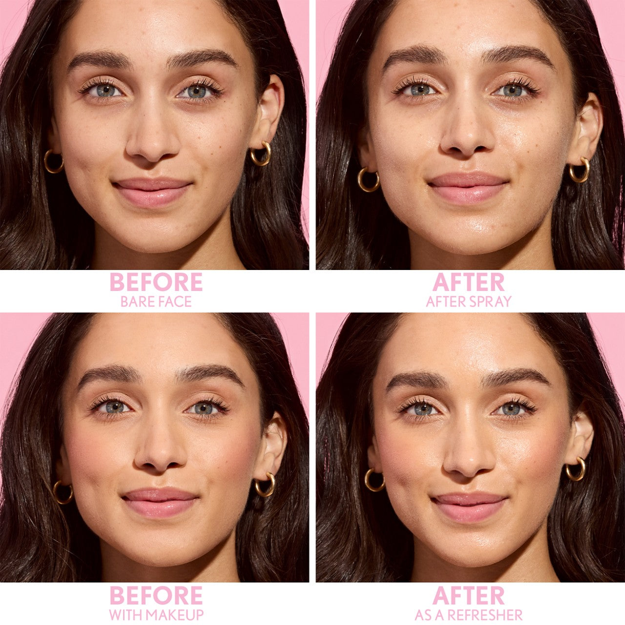 Model before and after using Clean Fresh Prime + Refresh Spray Nourishing Milk.