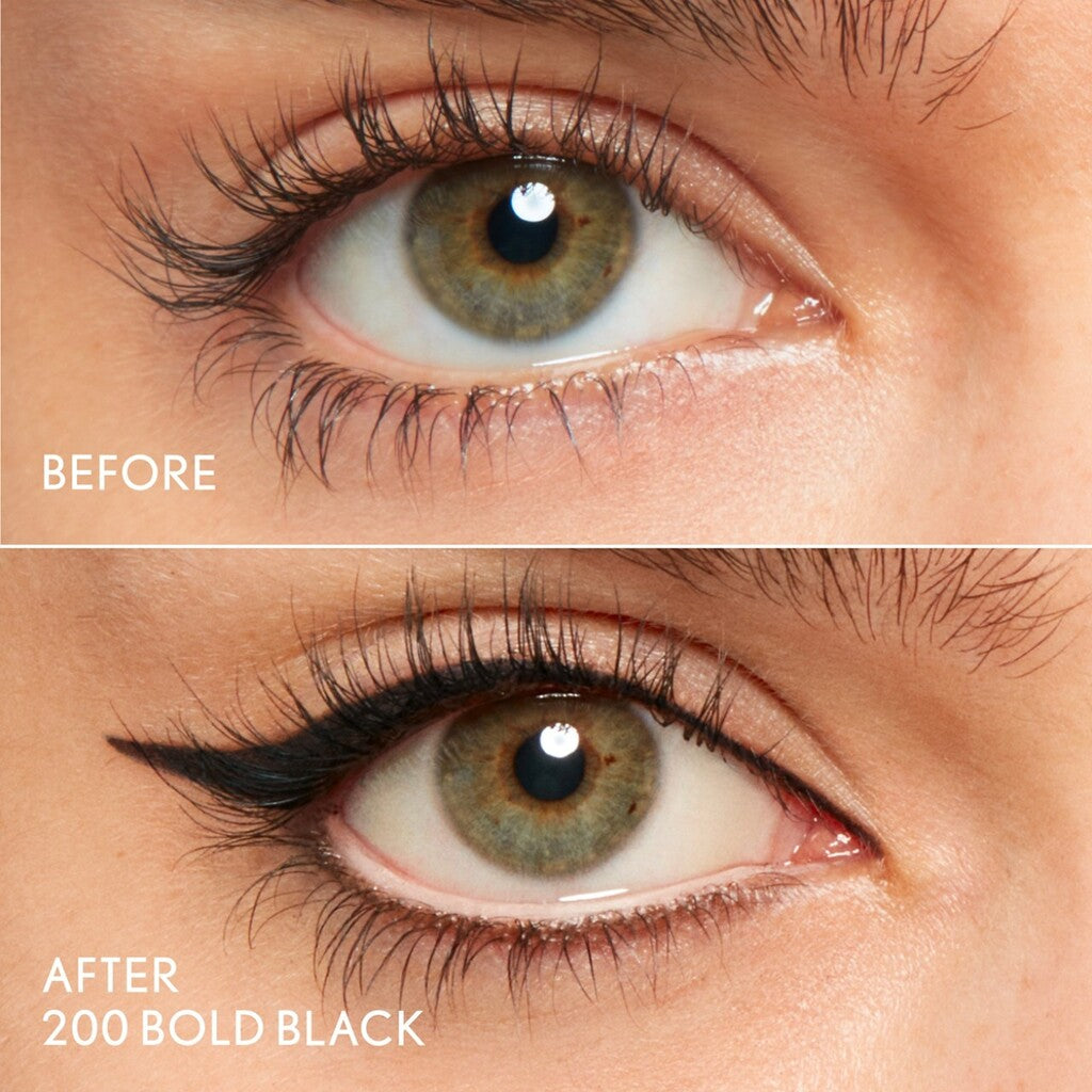 Before and after using Perfect Point Plus Lashline Micro Eye Pencil in 200 Bold Black