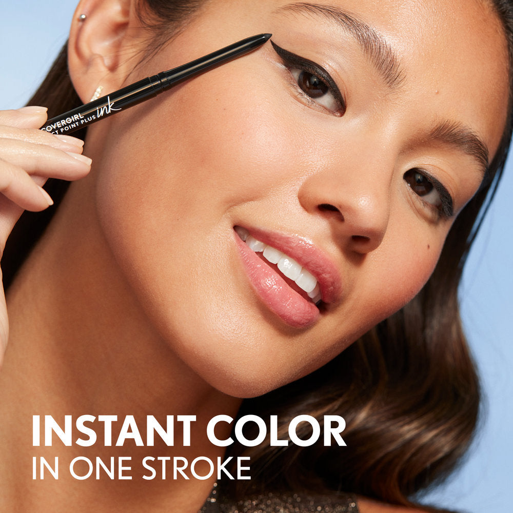 Model applying Perfect Point Plus Ink Gel Eye Pencil . Instant color in one stroke.