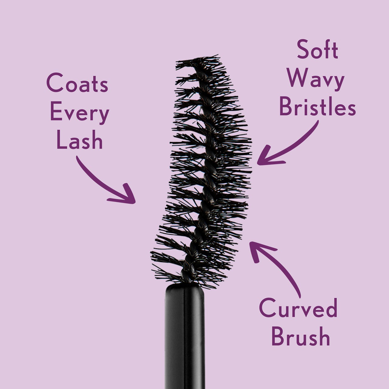 Simply Ageless Lash Plumping Mascara brush with curved design and soft wavy bristles.