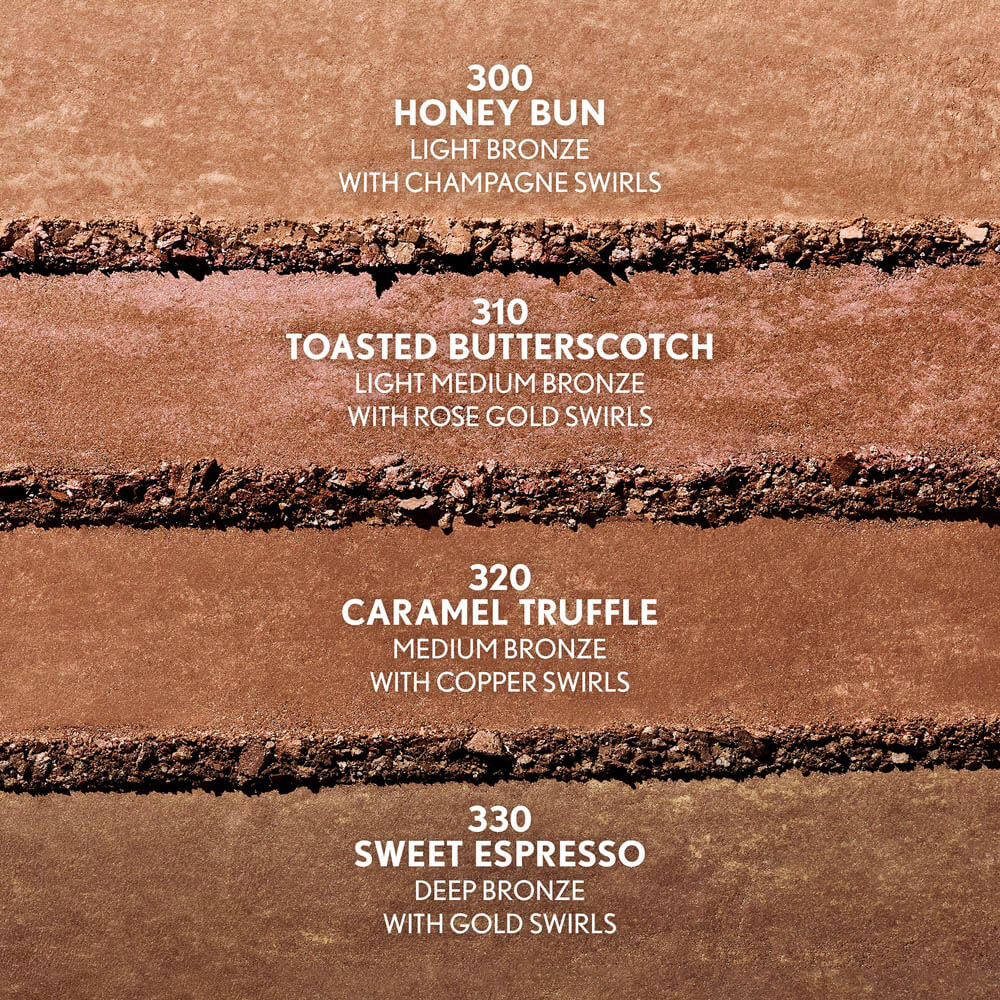 TruBlend Skin Enhancer Baked Luminous Bronzer in 300 Honey Bun, 310 Toasted Butterscotch, 320 Caramel Truffle and 330 Sweet Espresso.