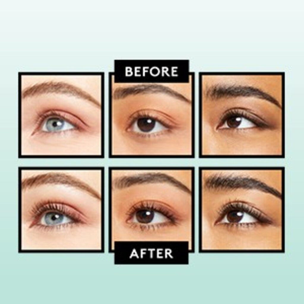 Before and after comparison of eyes using Lash Blast Clean Waterproof Mascara in Very Black.
