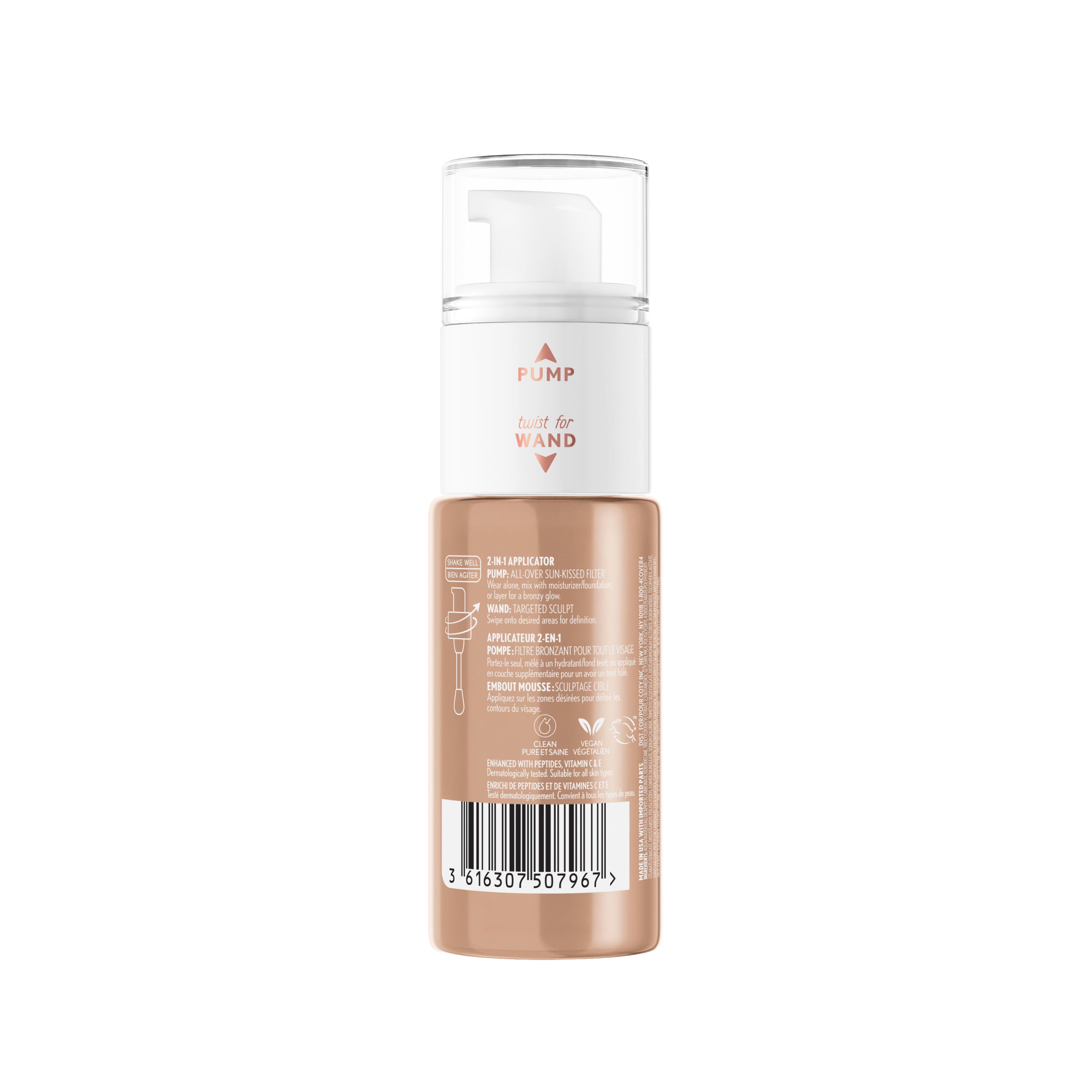 Back of CoverGirl TruBlend Sun Sculpt Bronzing Serum Very Light 10 bottle with UPC