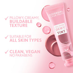 CoverGirl Clean Fresh Dewy Tint tube with vegan and dewy finish benefits