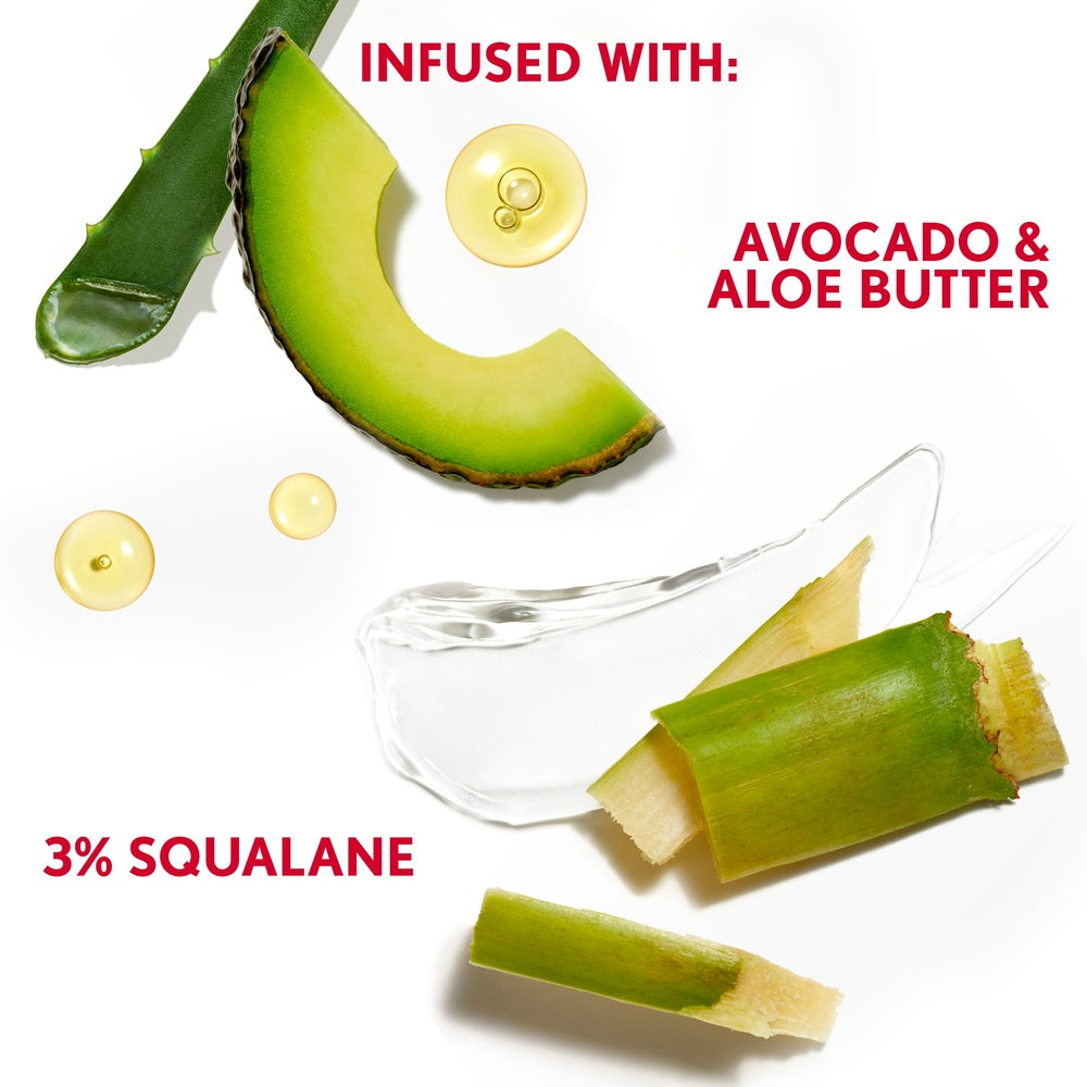 Infused with avocado and aloe butter, 3% squalane.