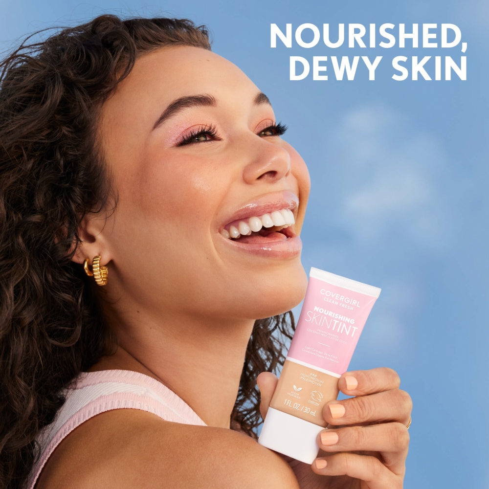 Covergirl Clean Fresh Nourishing Skin Tint in shade 510 Porcelain with nourished, dewy skin.