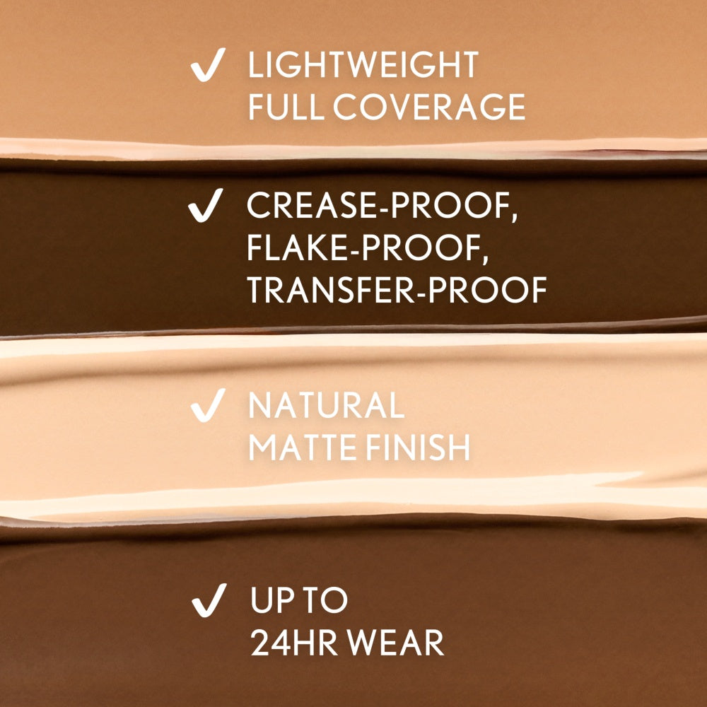 TruBlend Undercover Full Coverage Concealer in L100 Fair Porcelain with lightweight full coverage, crease-proof, flake-proof, transfer-proof, natural matte finish, and up to 24hr wear.