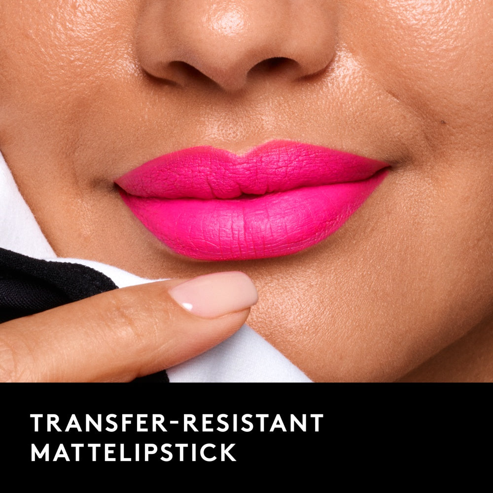 CoverGirl Exhibitionist Ultra Matte Lipstick in 600 Stay With Me on model's lips