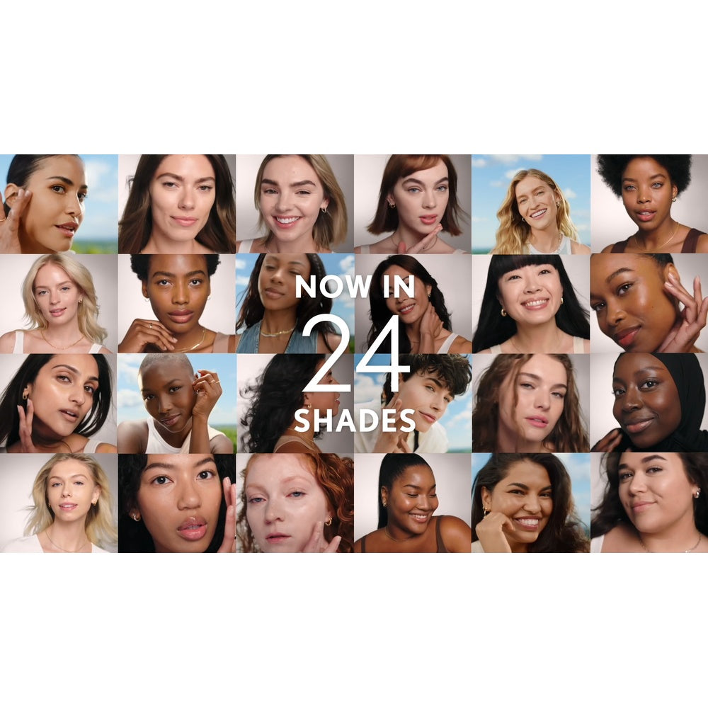 Model showcasing Clean Invisible Foundation. Now in 24 shades.